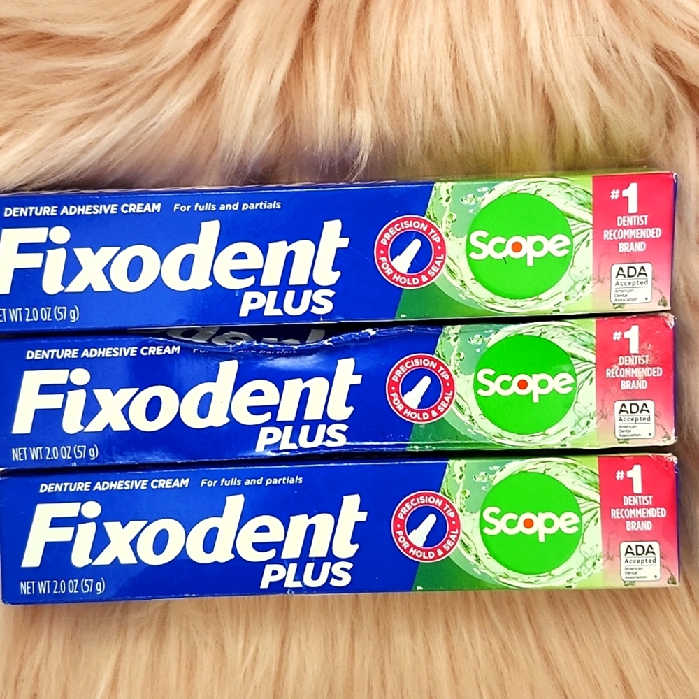 Brand New 3CT BUNDLE FIXODENT PLUS SCOPE DENTURE ADHESIVE CREAM